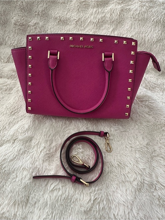 Michael Kors Handbags - Michael Kors Magenta Studded Saffiano Leather Satchel